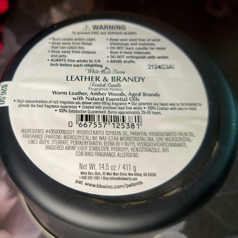 Bath & Body Works Leather & Brandy 3-Wick Candle - Picture 4 of 5